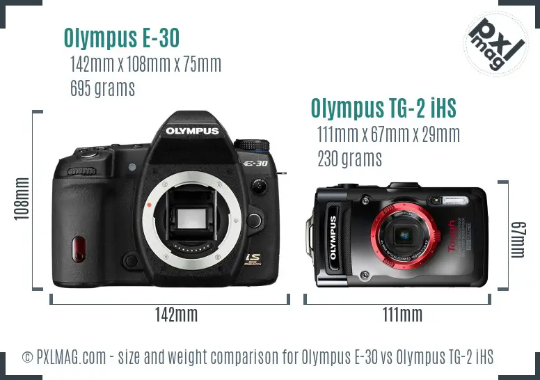 Olympus E-30 vs Olympus TG-2 iHS size comparison