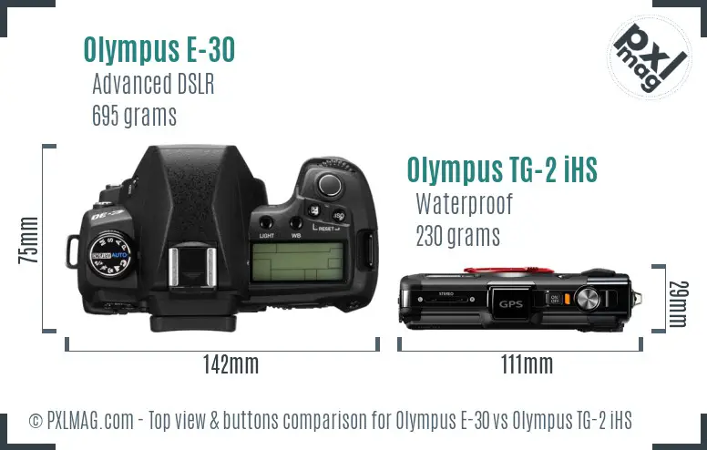 Olympus E-30 vs Olympus TG-2 iHS top view buttons comparison