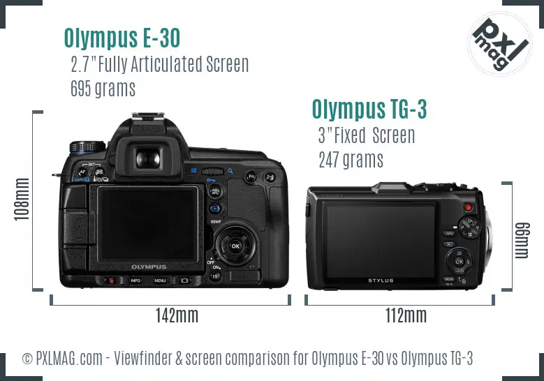 Olympus E-30 vs Olympus TG-3 Screen and Viewfinder comparison