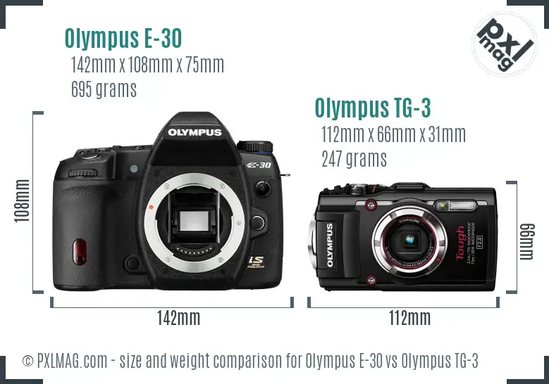 Olympus E-30 vs Olympus TG-3 size comparison