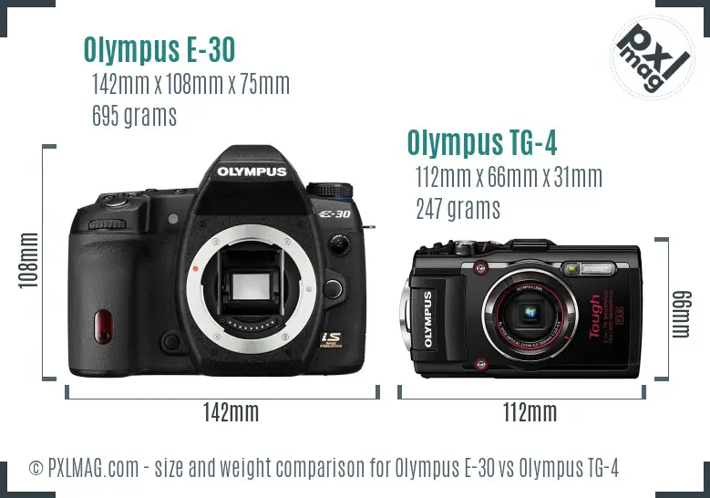 Olympus E-30 vs Olympus TG-4 size comparison