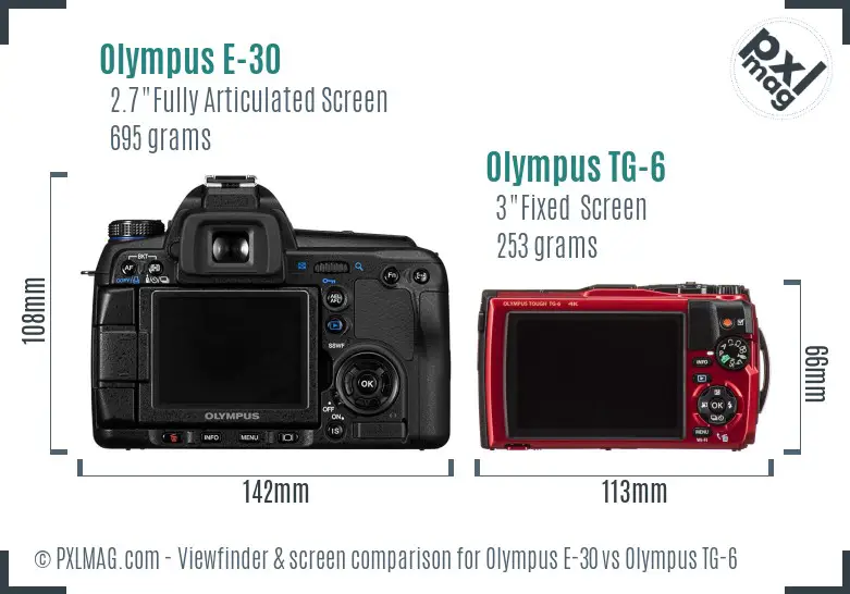 Olympus E-30 vs Olympus TG-6 Screen and Viewfinder comparison