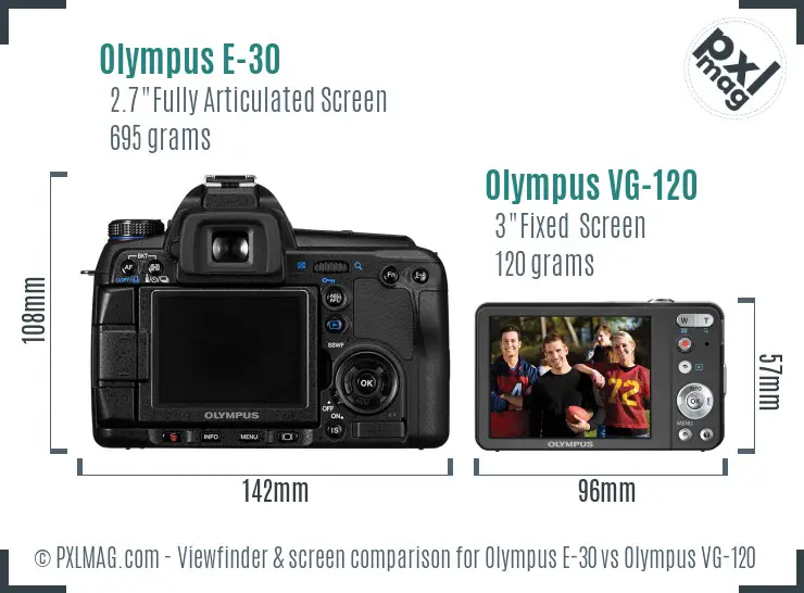 Olympus E-30 vs Olympus VG-120 Screen and Viewfinder comparison