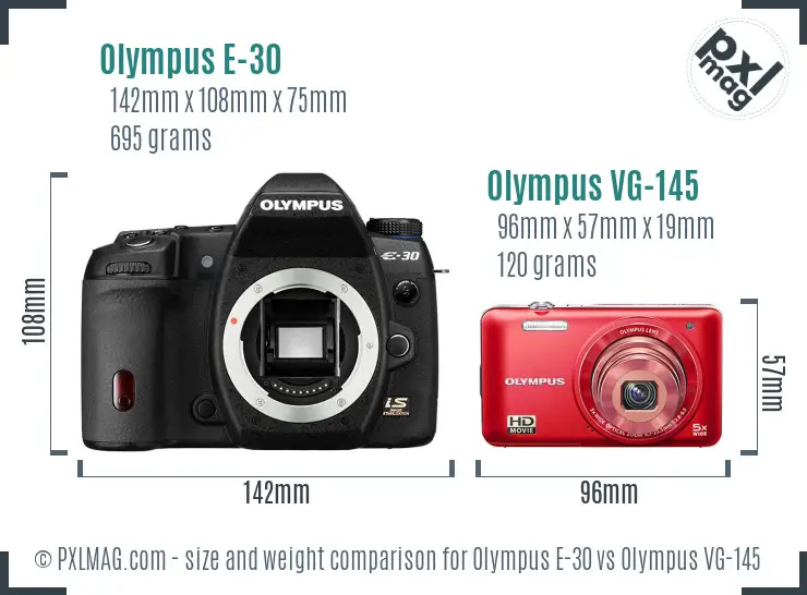 Olympus E-30 vs Olympus VG-145 size comparison