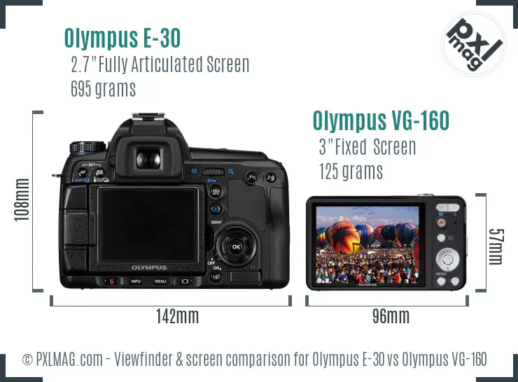 Olympus E-30 vs Olympus VG-160 Screen and Viewfinder comparison