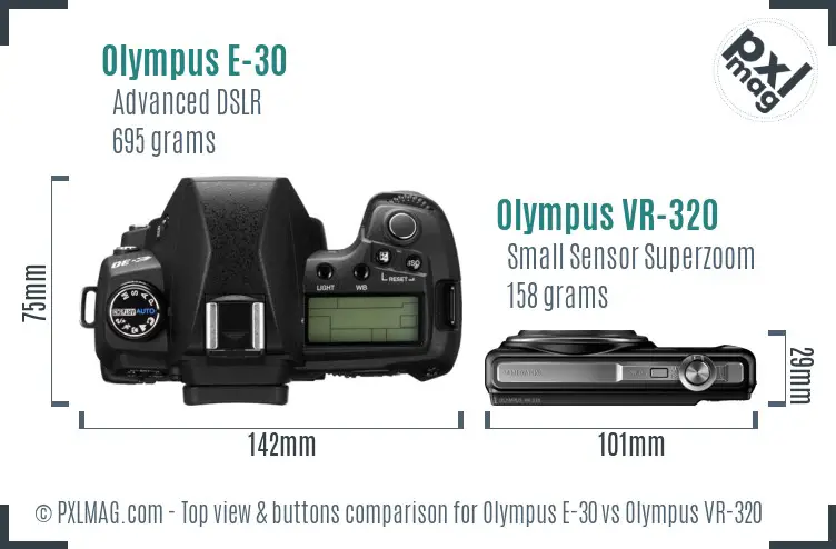Olympus E-30 vs Olympus VR-320 top view buttons comparison