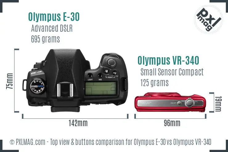 Olympus E-30 vs Olympus VR-340 top view buttons comparison