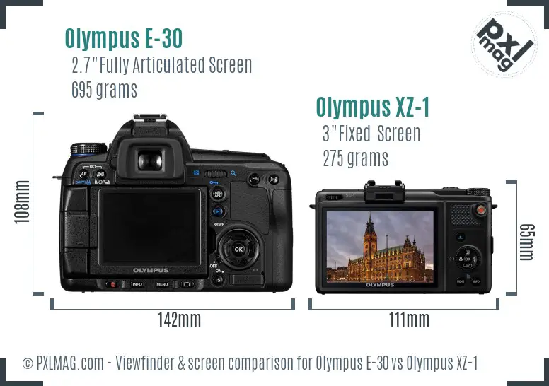 Olympus E-30 vs Olympus XZ-1 Screen and Viewfinder comparison