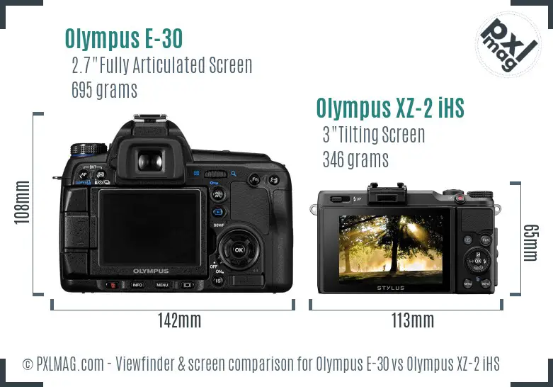 Olympus E-30 vs Olympus XZ-2 iHS Screen and Viewfinder comparison