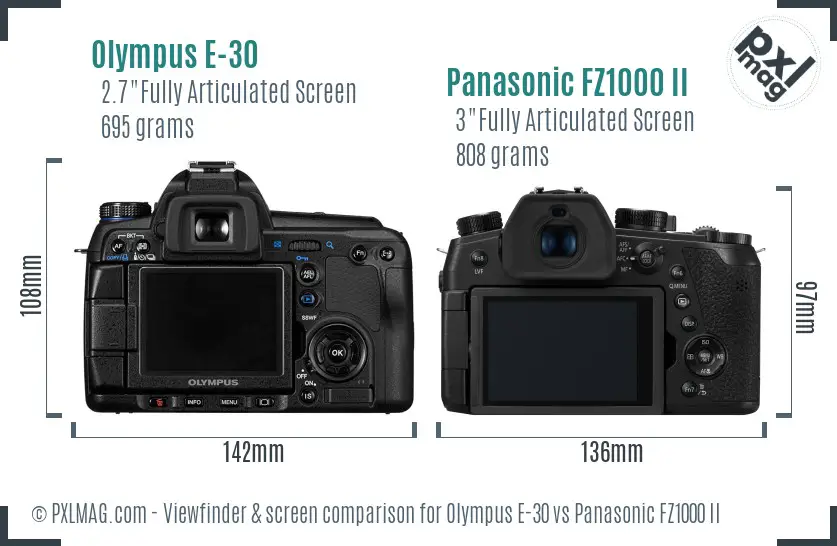 Olympus E-30 vs Panasonic FZ1000 II Screen and Viewfinder comparison