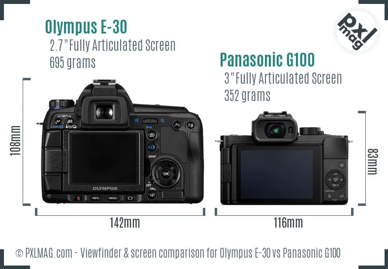 Olympus E-30 vs Panasonic G100 Screen and Viewfinder comparison