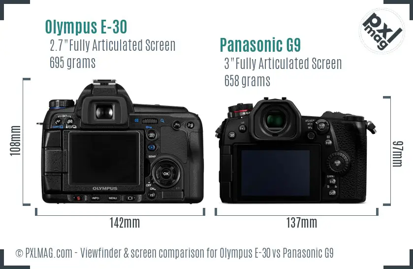 Olympus E-30 vs Panasonic G9 Screen and Viewfinder comparison