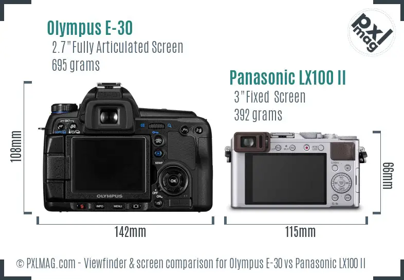 Olympus E-30 vs Panasonic LX100 II Screen and Viewfinder comparison