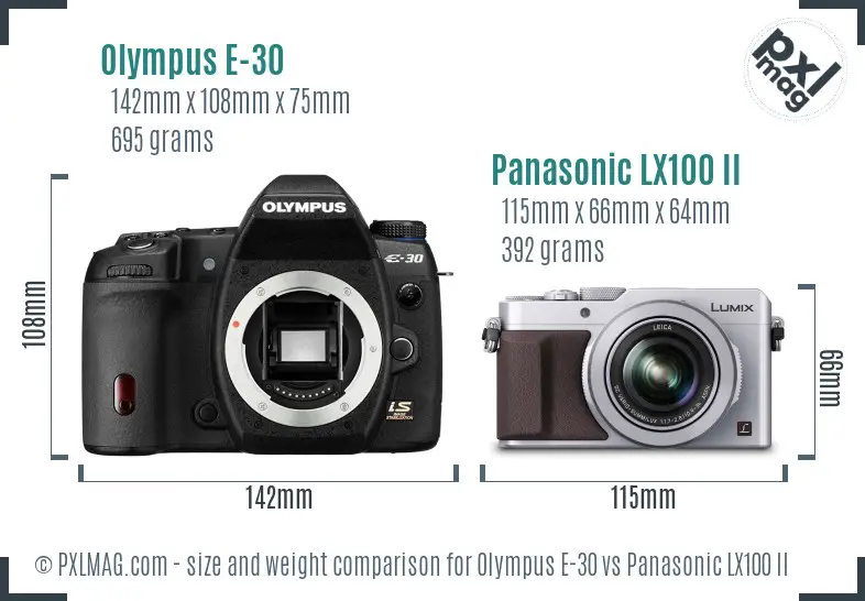 Olympus E-30 vs Panasonic LX100 II size comparison