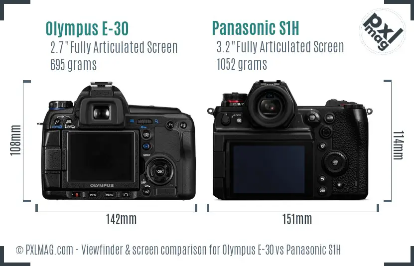 Olympus E-30 vs Panasonic S1H Screen and Viewfinder comparison