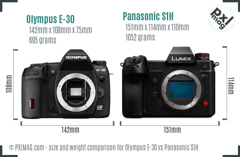Olympus E-30 vs Panasonic S1H size comparison