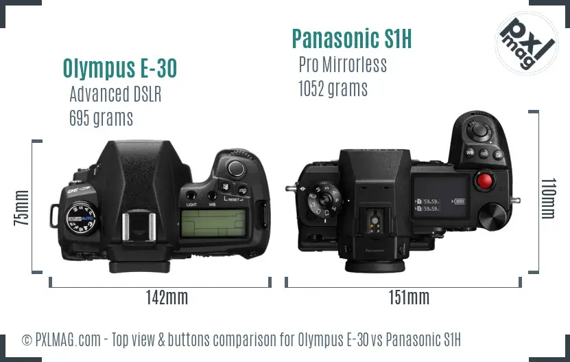 Olympus E-30 vs Panasonic S1H top view buttons comparison