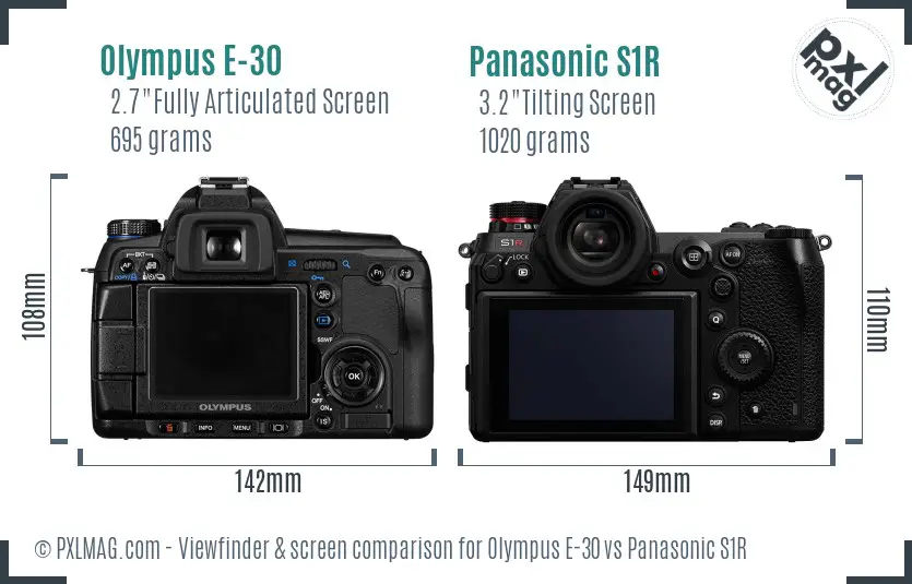 Olympus E-30 vs Panasonic S1R Screen and Viewfinder comparison