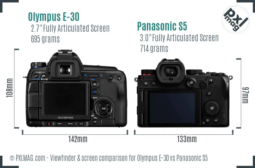 Olympus E-30 vs Panasonic S5 Screen and Viewfinder comparison