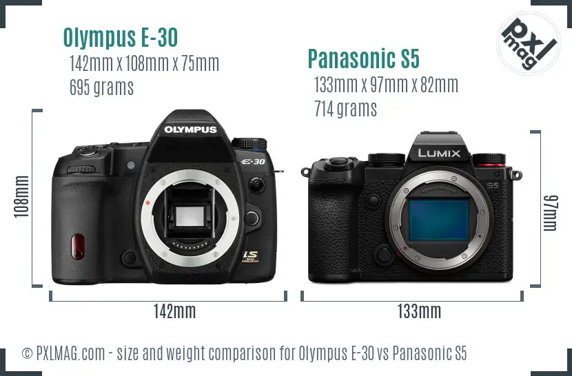 Olympus E-30 vs Panasonic S5 size comparison