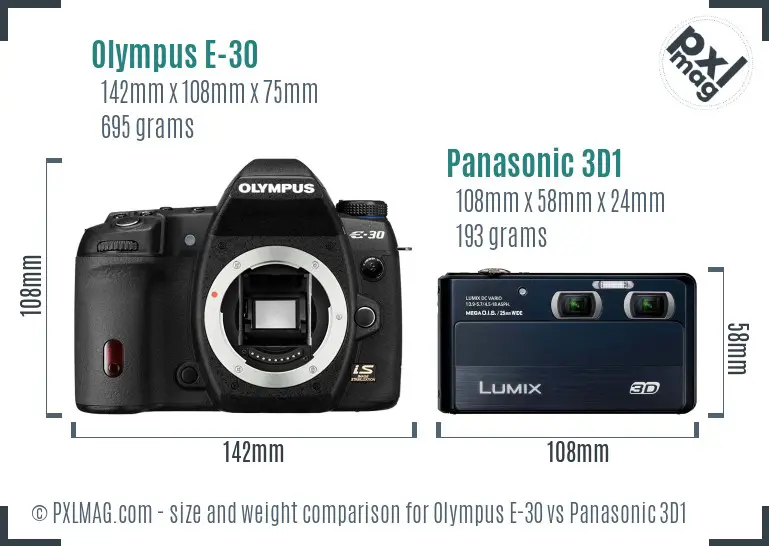 Olympus E-30 vs Panasonic 3D1 size comparison