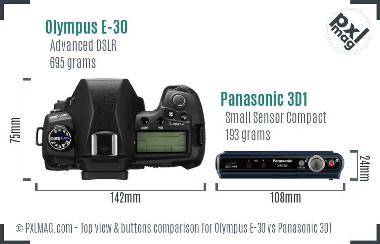 Olympus E-30 vs Panasonic 3D1 top view buttons comparison