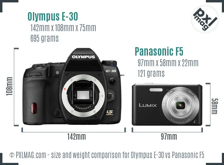 Olympus E-30 vs Panasonic F5 size comparison