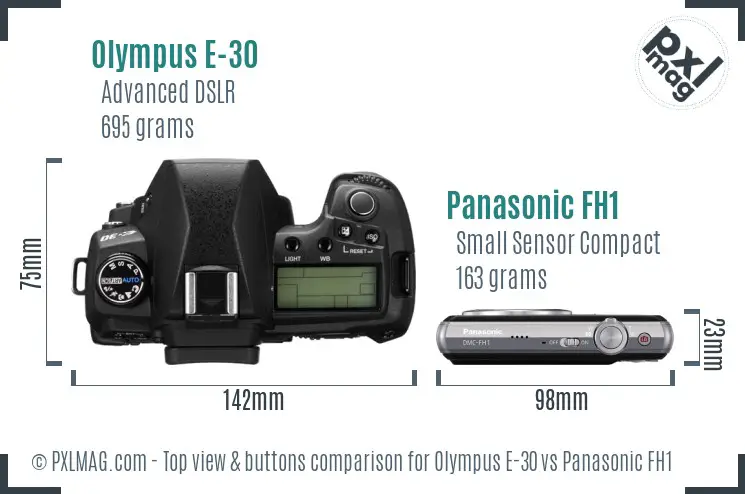 Olympus E-30 vs Panasonic FH1 top view buttons comparison