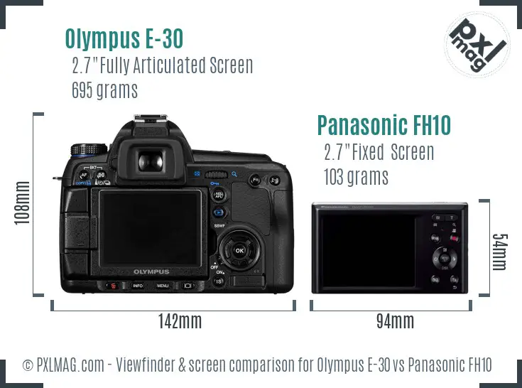 Olympus E-30 vs Panasonic FH10 Screen and Viewfinder comparison