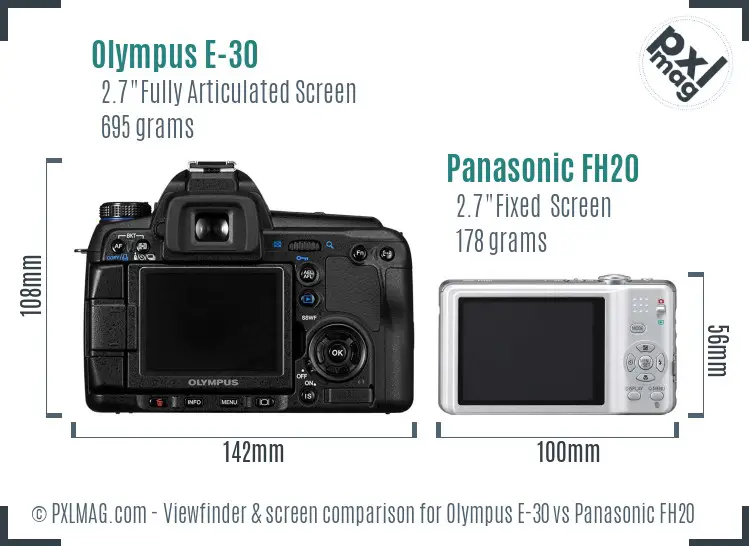 Olympus E-30 vs Panasonic FH20 Screen and Viewfinder comparison