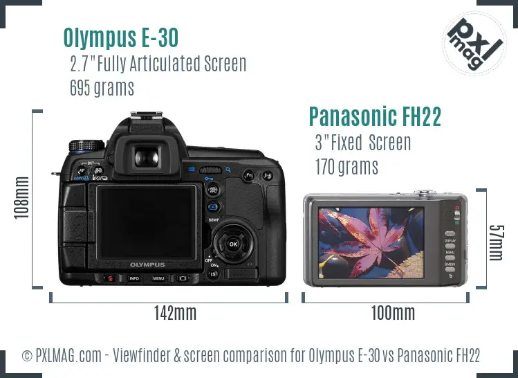 Olympus E-30 vs Panasonic FH22 Screen and Viewfinder comparison