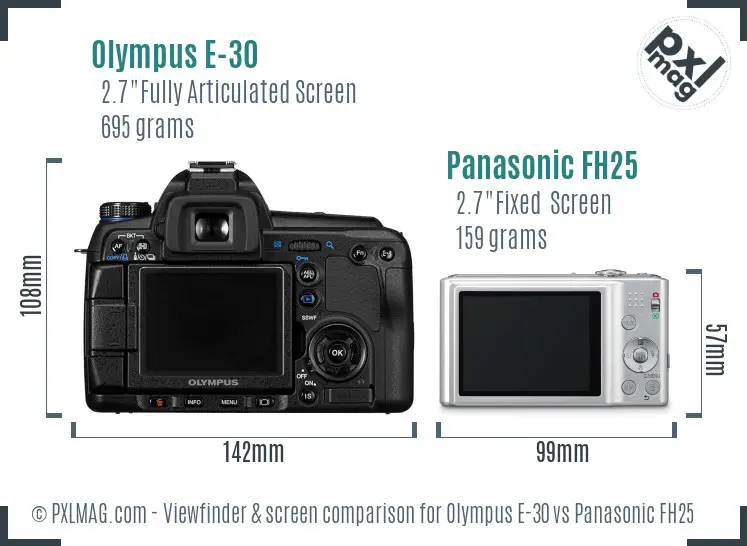 Olympus E-30 vs Panasonic FH25 Screen and Viewfinder comparison