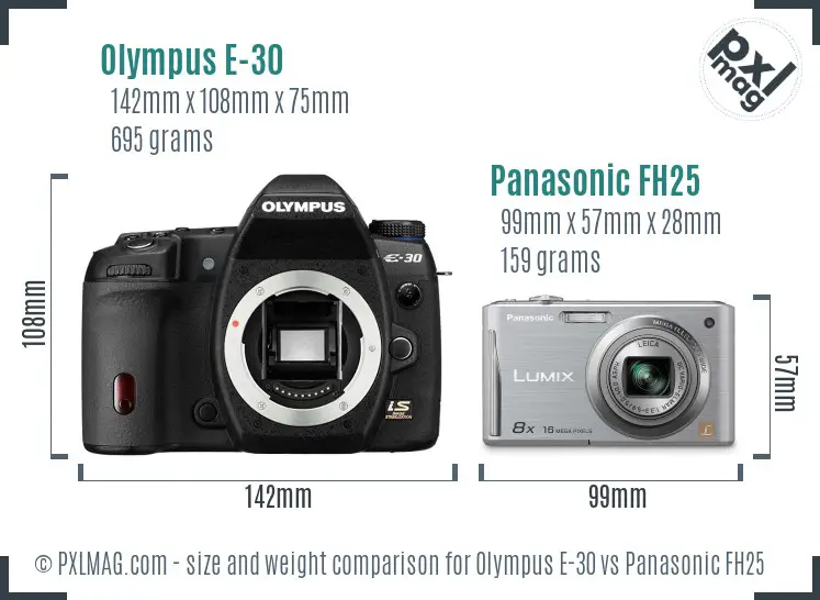 Olympus E-30 vs Panasonic FH25 size comparison