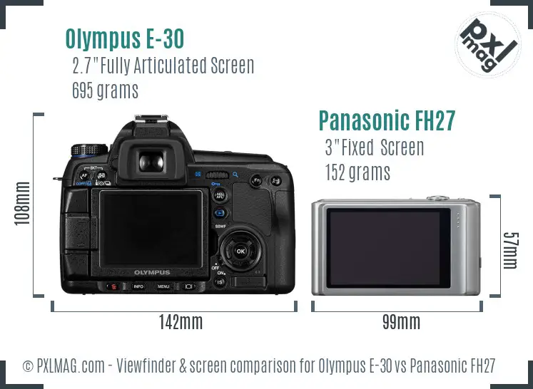 Olympus E-30 vs Panasonic FH27 Screen and Viewfinder comparison