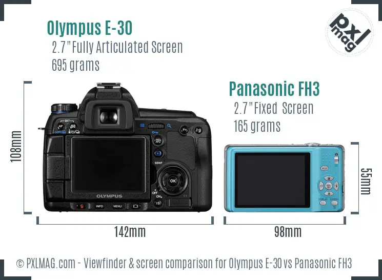 Olympus E-30 vs Panasonic FH3 Screen and Viewfinder comparison