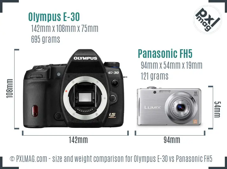 Olympus E-30 vs Panasonic FH5 size comparison
