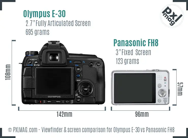 Olympus E-30 vs Panasonic FH8 Screen and Viewfinder comparison