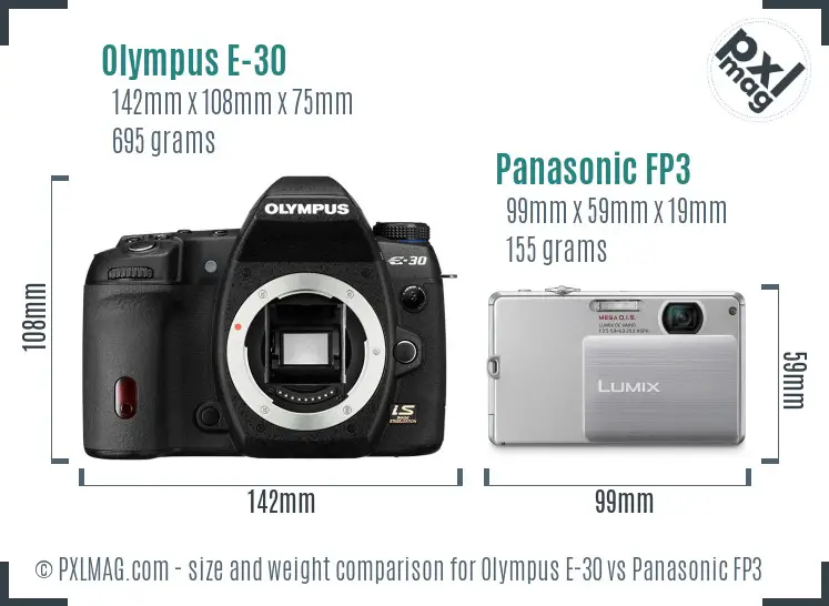 Olympus E-30 vs Panasonic FP3 size comparison
