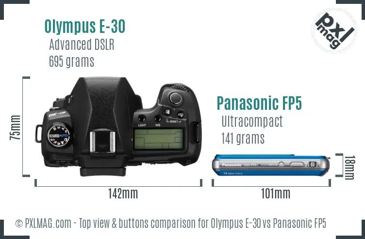 Olympus E-30 vs Panasonic FP5 top view buttons comparison