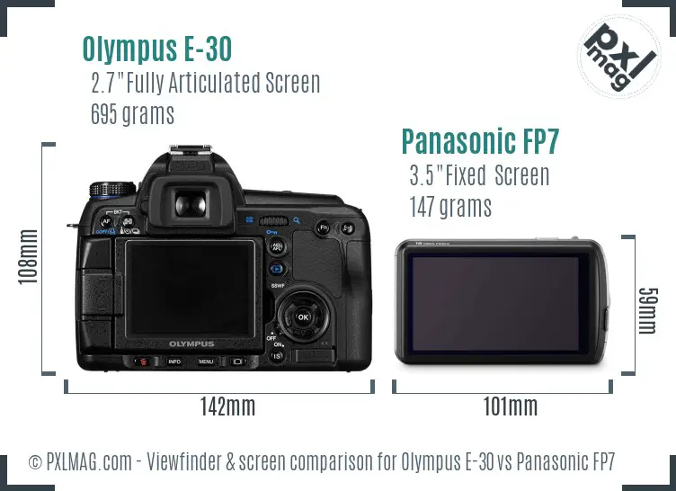 Olympus E-30 vs Panasonic FP7 Screen and Viewfinder comparison