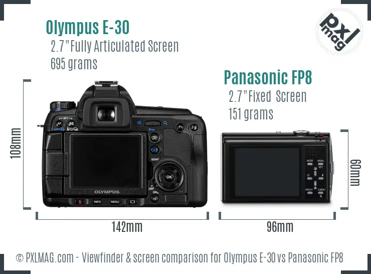 Olympus E-30 vs Panasonic FP8 Screen and Viewfinder comparison