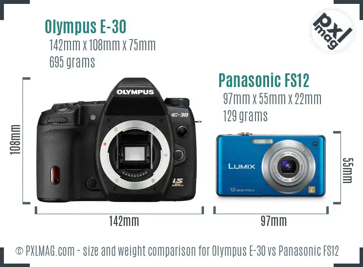 Olympus E-30 vs Panasonic FS12 size comparison
