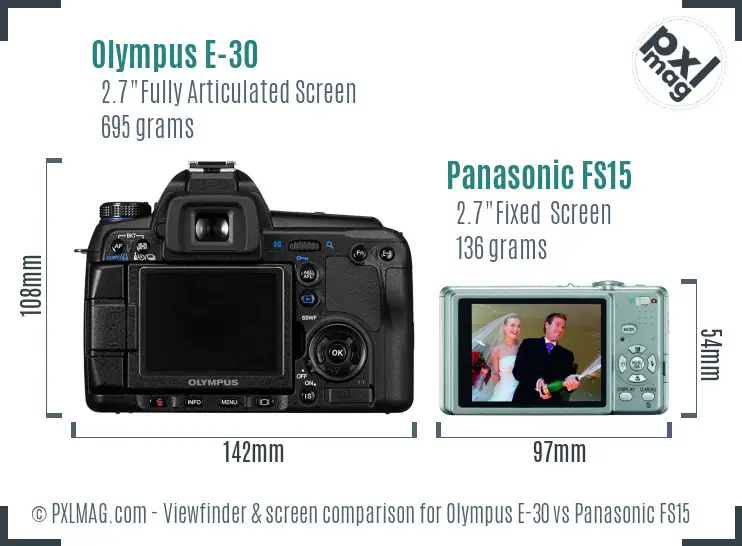 Olympus E-30 vs Panasonic FS15 Screen and Viewfinder comparison