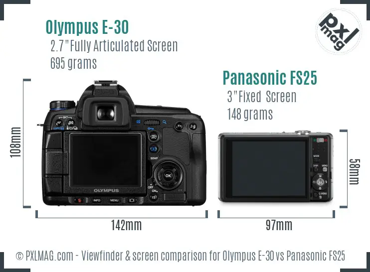 Olympus E-30 vs Panasonic FS25 Screen and Viewfinder comparison