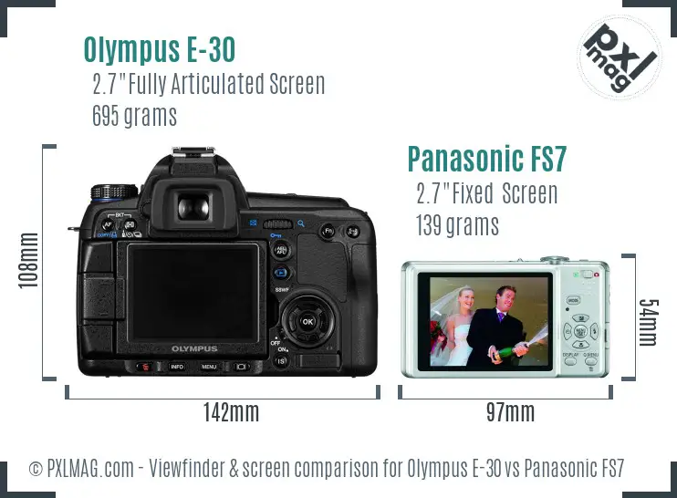 Olympus E-30 vs Panasonic FS7 Screen and Viewfinder comparison