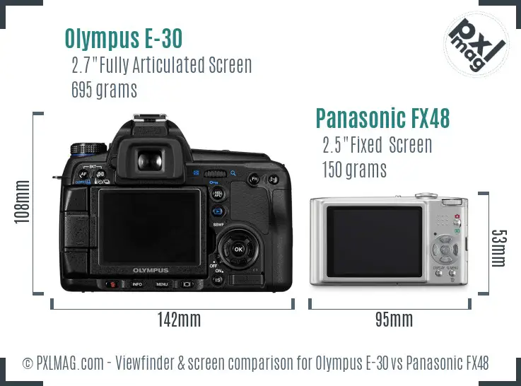 Olympus E-30 vs Panasonic FX48 Screen and Viewfinder comparison