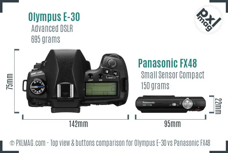 Olympus E-30 vs Panasonic FX48 top view buttons comparison