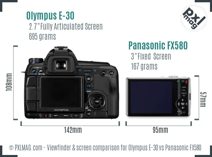 Olympus E-30 vs Panasonic FX580 Screen and Viewfinder comparison