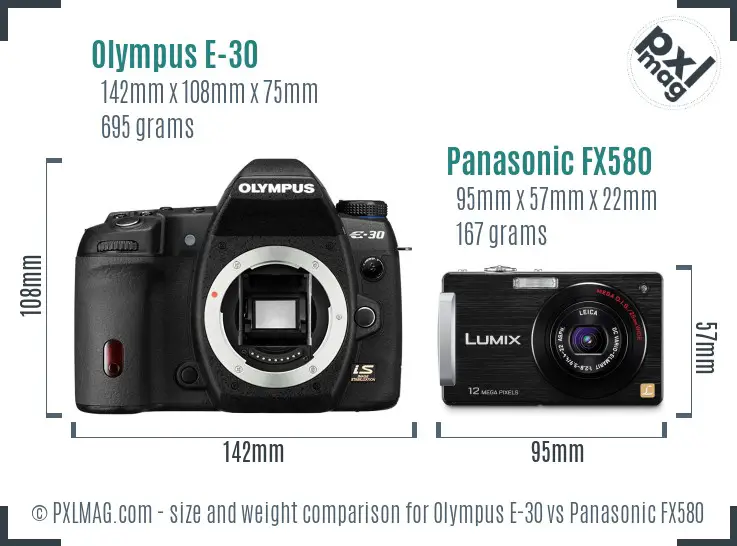 Olympus E-30 vs Panasonic FX580 size comparison