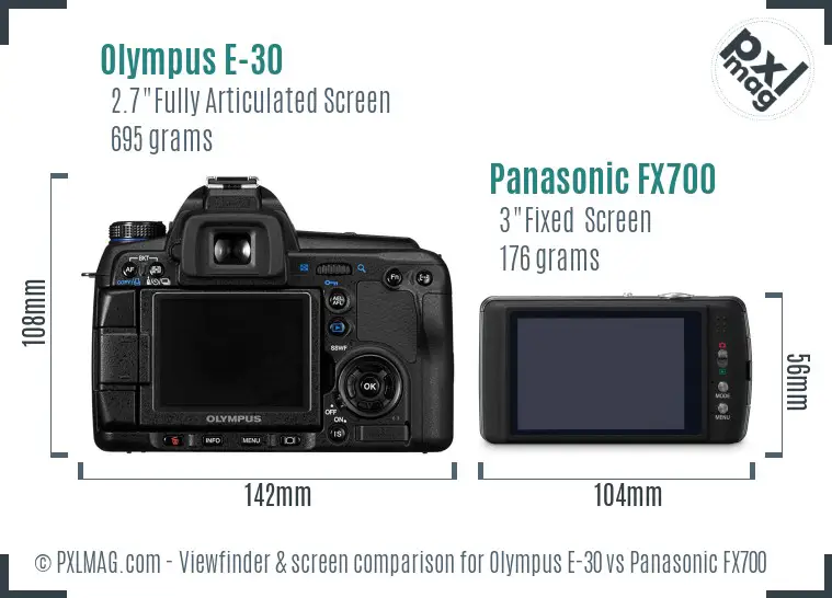 Olympus E-30 vs Panasonic FX700 Screen and Viewfinder comparison
